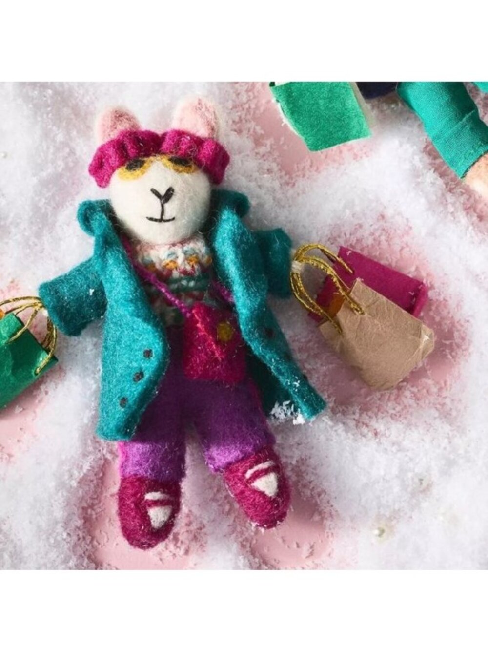 Anthropologie Busy Bunny Felt Ornament NEW Shopping Christmas Holiday Retro Cute